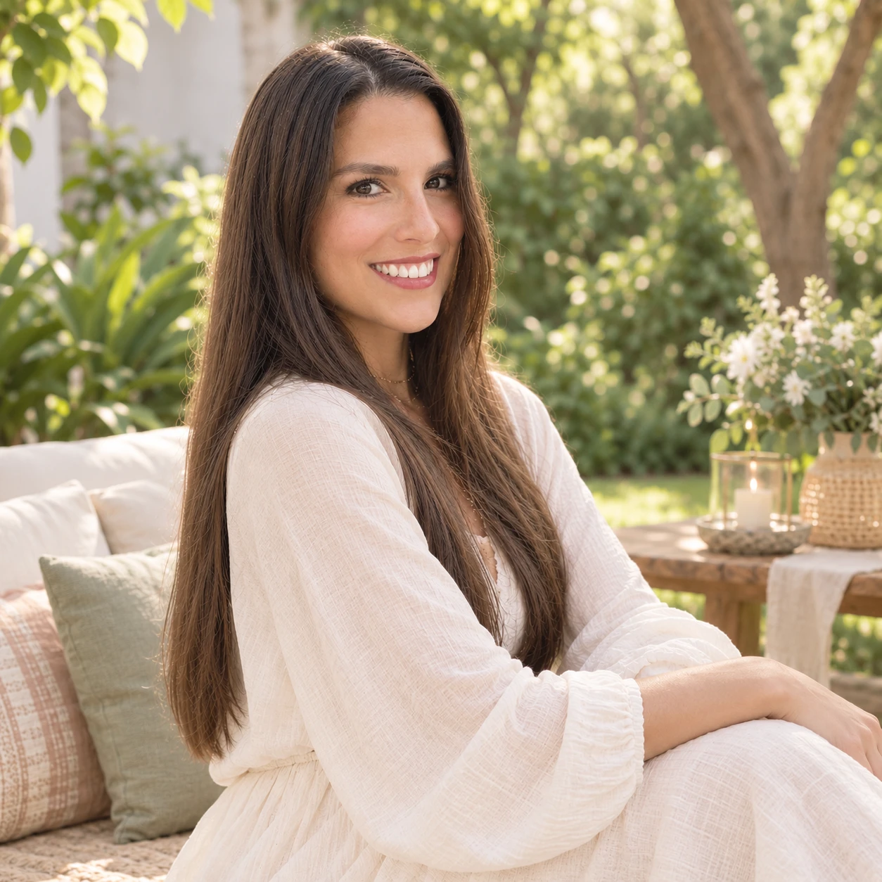 Nancy Gonzales, fundadora de Baby Blessing Perú, en un jardín